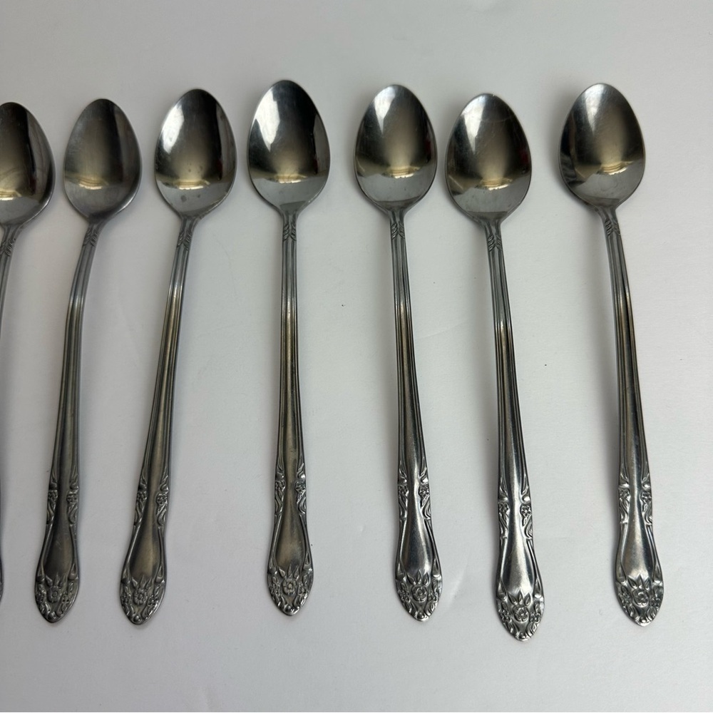 Custom Craft Ice Teaspoons Stainless Steel Floral Tapered Flatware SET OF 10 - Picture 3 of 8